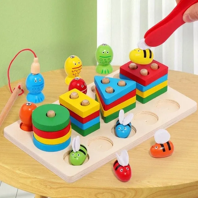 3 in 1 Bee Clipping and Magnetic Fishing Four Column Shape Kit